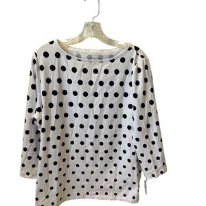 NWT Talbots Navy Blue Polka Dot White Women's Tee Shirt Top Petite XL